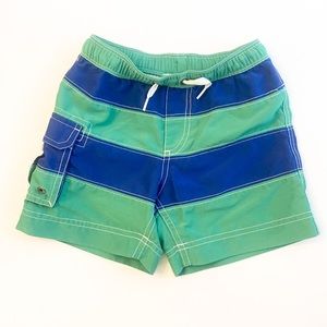 Hanna Andersson Green and Blue Striped Swim Trunks